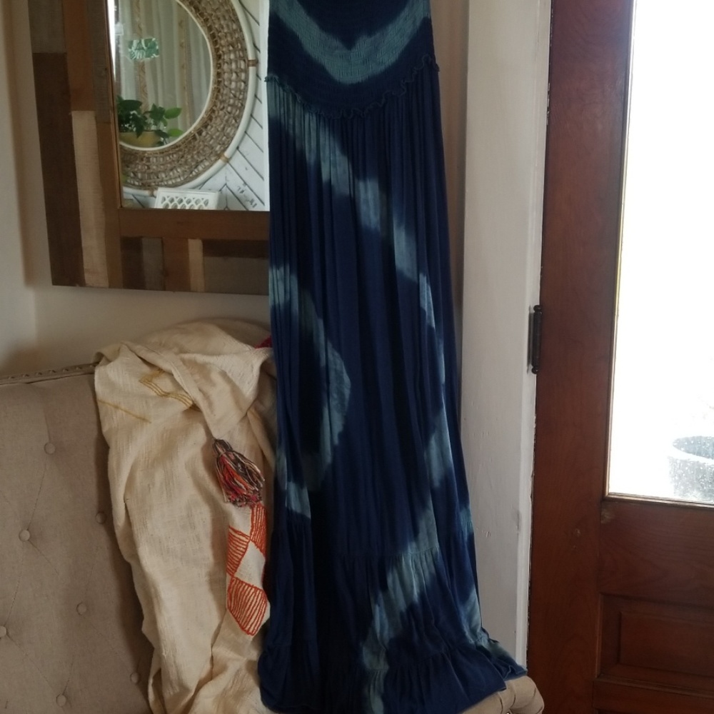 Womens large xl strapless maxi dress tie dye